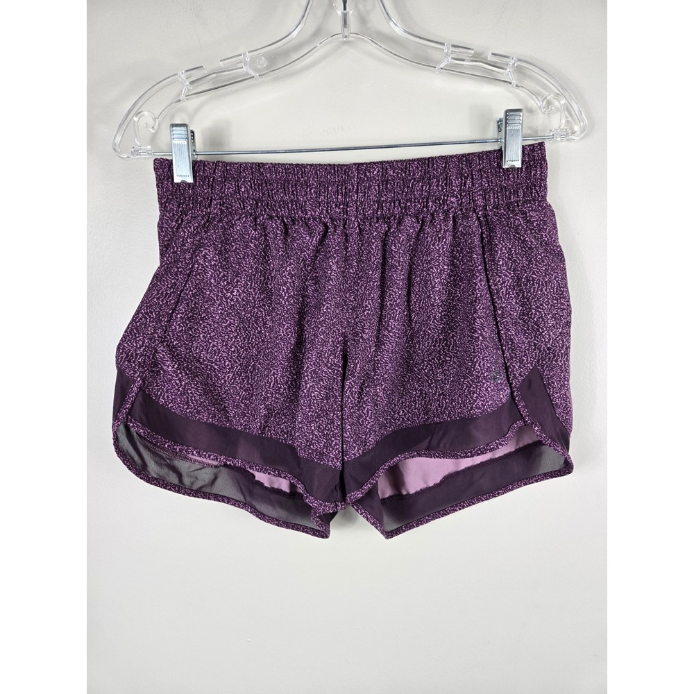 Athleta Printed Mesh Racer Run Short 4 Purple Smocked Waist Liner Womens S